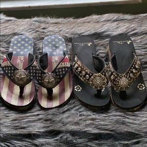 Montana West Rhinestone Wedge Sandals - Two Pairs